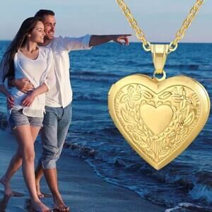 Gold Plated Heart Locket Necklace Women's Valentine's Christmas Birthday Gift